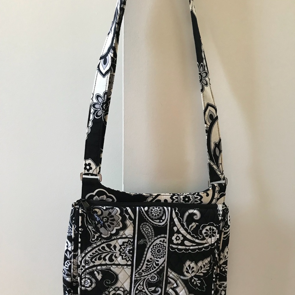 Black and white mailbag purse